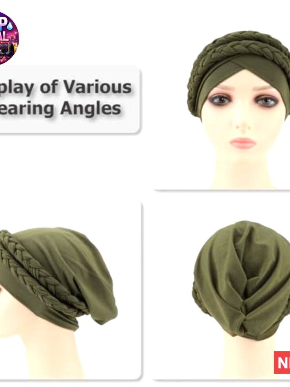 Soft Polyester Spandex Pre-Tied Double Twisted Braid Turban Headwrap Hat - Picture 4 of 7